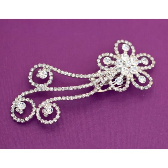 Vintage Victorian Floral Diamond Silver Tone Hair Clip - Q21 - Picture 2 of 3
